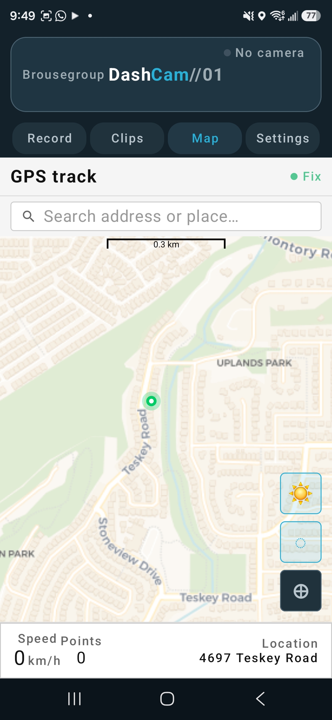 Ridgeline Dashcam GPS track map screen