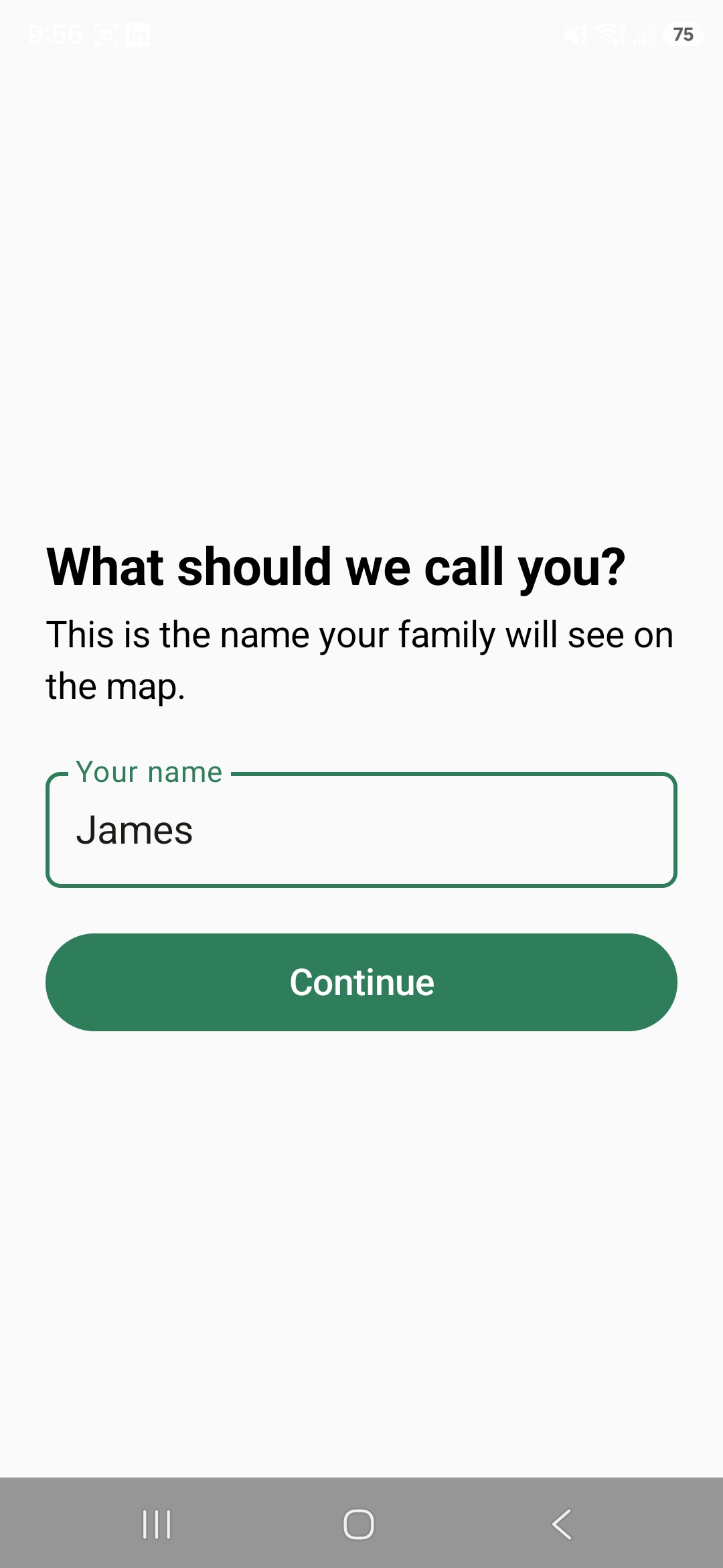 FamilyCircle onboarding name entry screen